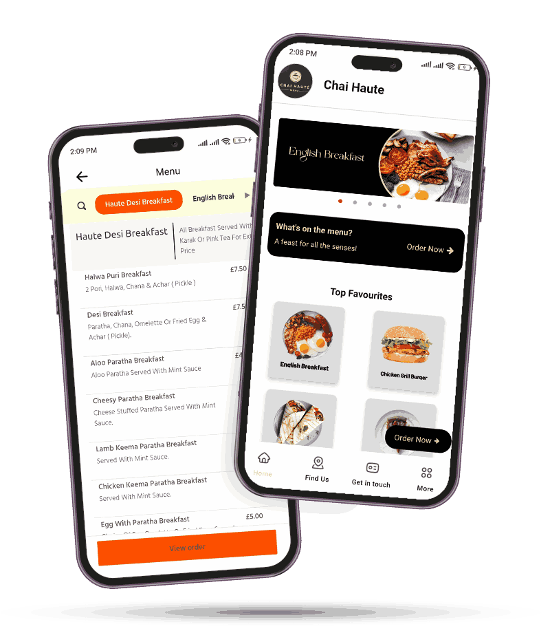 Chai Haute Birmingham  app mockup